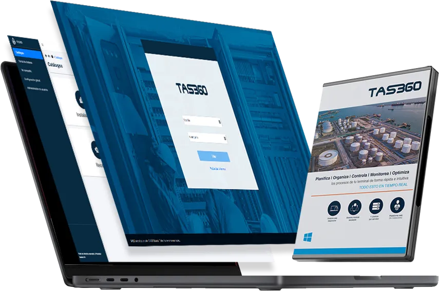 Pantalla de acceso de TAS360 y caja del software